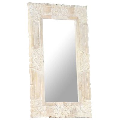 vidaXL Огледало, бяло, 80x50 см, мангово дърво масив