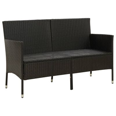 vidaXL 3-местен градински диван с възглавница, черен, полиратан