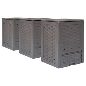 vidaXL Компостери, 3 бр, кафяви, 60x60x83 см, 900 л, пластмасов ратан