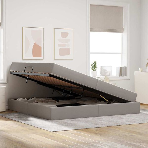 vidaXL Легло с място за съхранение и матрак Таупе 200 x 200 cm