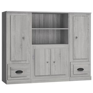 vidaXL Високи шкафове, 3 бр, сив сонома, инженерно дърво