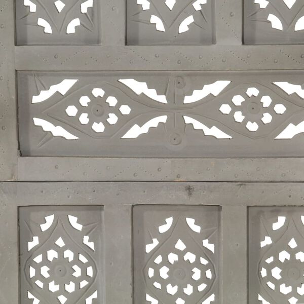 vidaXL Ръчно резбован параван, 4 панела, сив, 160x165 cм, манго масив