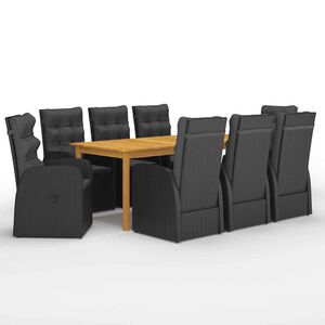 vidaXL Градински трапезен комплект, 9 части, черен