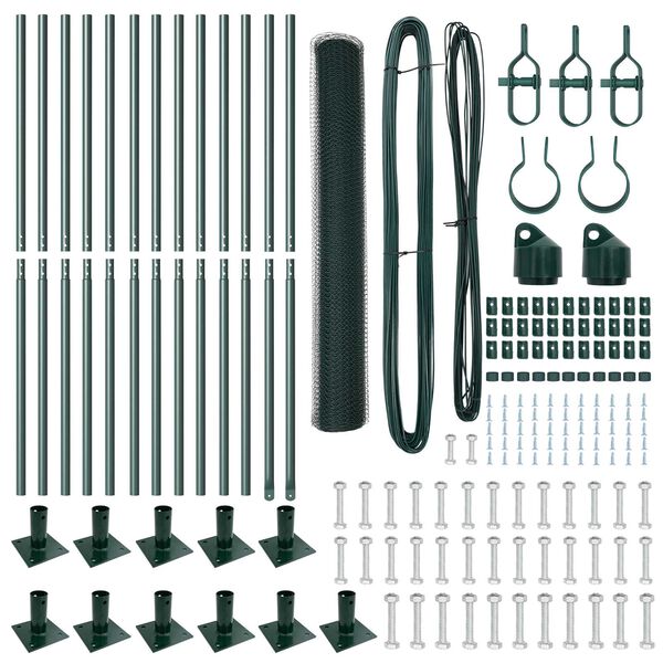 vidaXL Стълб за ограда. Зелен 25 x 0,8 м (мрежа 13 мм) Стомана и PVC