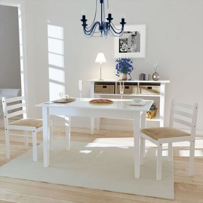 vidaXL Трапезни столове 2 бр бели масивно каучуково дърво и кадифе