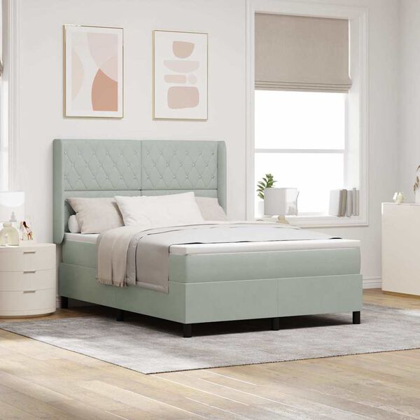 vidaXL Легло с пружинирана основа Светлосиво 140 x 190 cm Кадифе