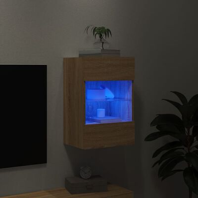 vidaXL Стенен ТВ шкаф с LED осветление, сонома дъб, 40x30x60,5 см