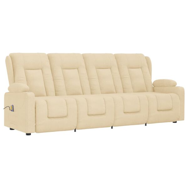 vidaXL 4-местен масажен реклайнер с държачи за чаши, кремав, текстил