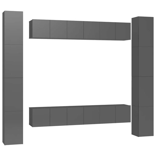 vidaXL Комплект ТВ шкафове от 6 части, сив гланц, инженерно дърво