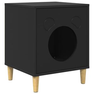 vidaXL Къща за котки Черно 42,5 x 40 x 53 см Инженерна дървесина