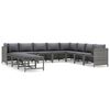 vidaXL Градински комплект с възглавници, 11 части, полиратан, сив