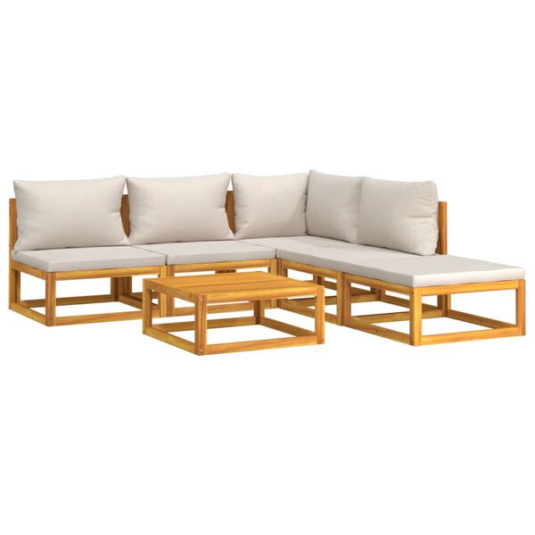 vidaXL Градински комплект със светлосиви възглавници, 6 части, масив