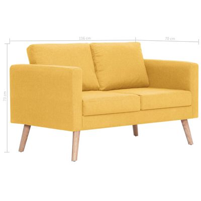 vidaXL 2-местен диван, текстил, жълт