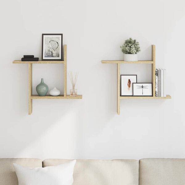 vidaXL Стенни рафтове, 2 бр, дъб сонома, 50x12x50 см, инженерно дърво