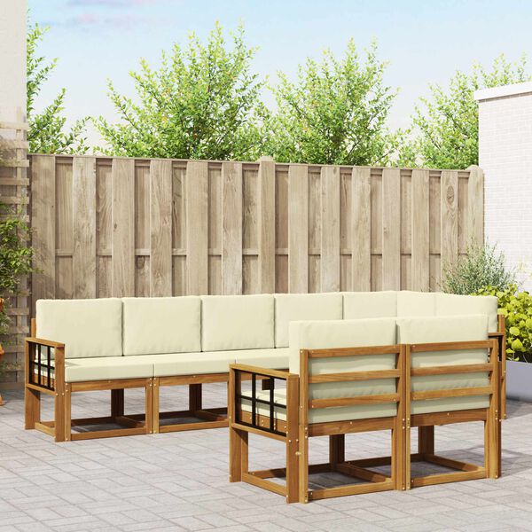 vidaXL Комплект дивани за открито 8 pcs Натурален и Крема