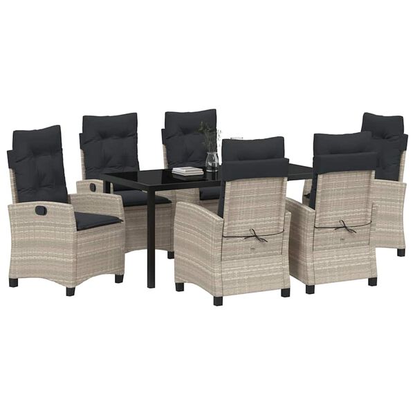 vidaXL Комплект за хранене в градината 7 pcs Светлосиво полиратан