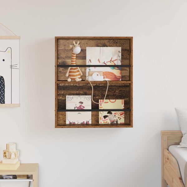 vidaXL Етажерка за списания с рафт Старо дърво 60 x 12 x 70 см