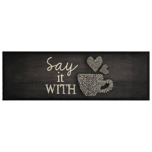 vidaXL Кухненско килимче, миещо, с чаша, черно, 60x180 см, кадифе