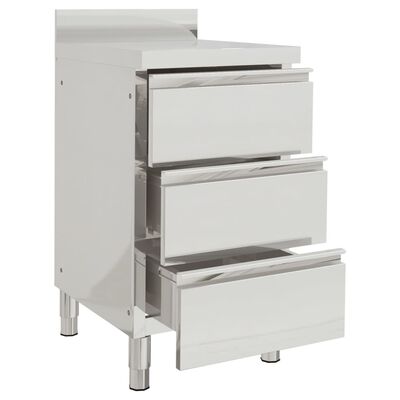 vidaXL Търговски кухненски шкаф с 3 чекмеджета, неръждаема стомана