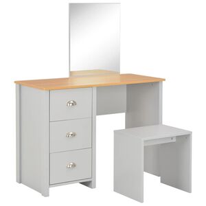 vidaXL Тоалетка с огледало и табуретка, сива, 104x45x131 см