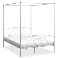 vidaXL Рамка за легло с балдахин, бяла, метал, 140x200 cм