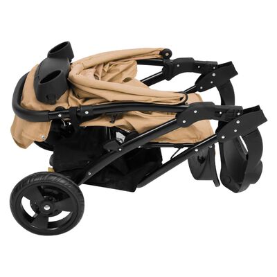 vidaXL Бебешка количка триколка, таупе и черно, стомана