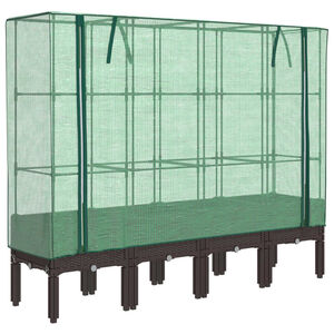vidaXL Повдигнато легло с оранжерия калъф, ратанов вид, 160x40x140 см