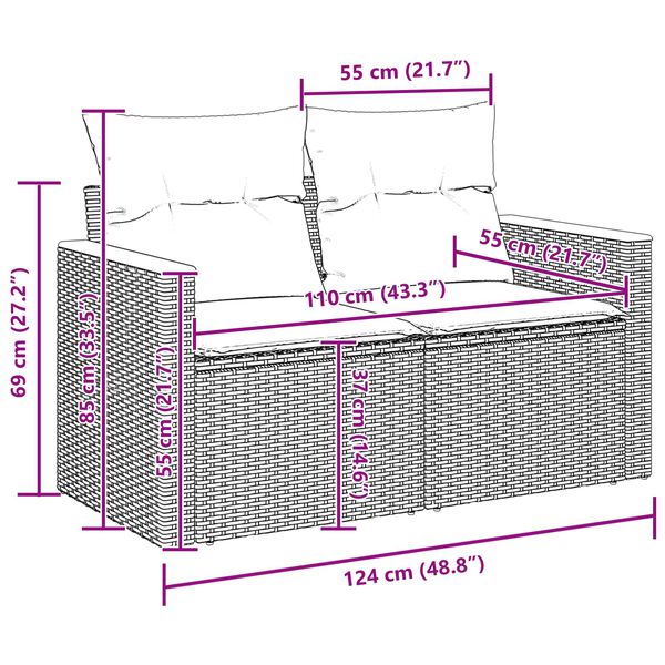 vidaXL Градински Софа Комплект с възглавница 10 pcs Черно Полиратан