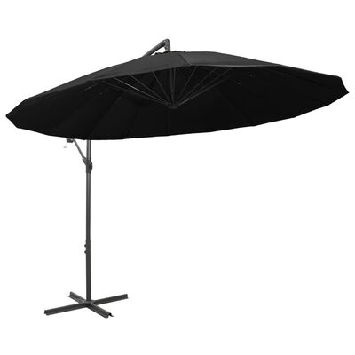 vidaXL Висящ чадър за слънце, черен, 3 м, алуминиев прът