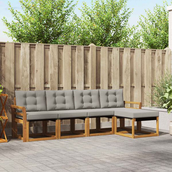 vidaXL Комплект дивани за открито 5 pcs Естествено и светло сиво