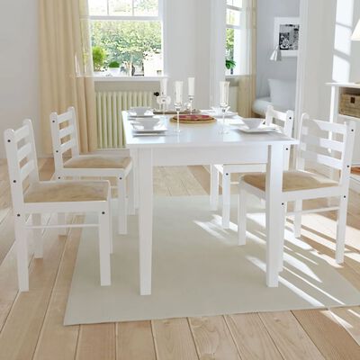 vidaXL Трапезни столове 4 бр бели масивно каучуково дърво и кадифе