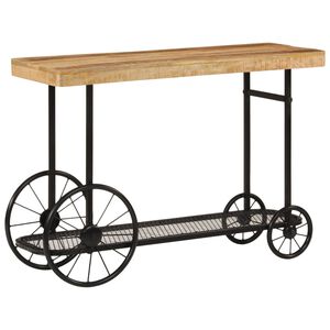 vidaXL Конзолна маса, 112x36x76 cм, мангово дърво масив и желязо