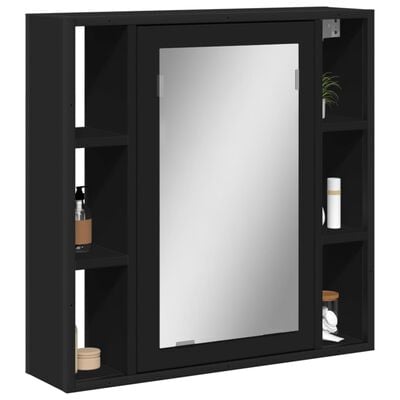 vidaXL Шкаф за баня с огледало, черен, 60x16x60 см, ПДЧ