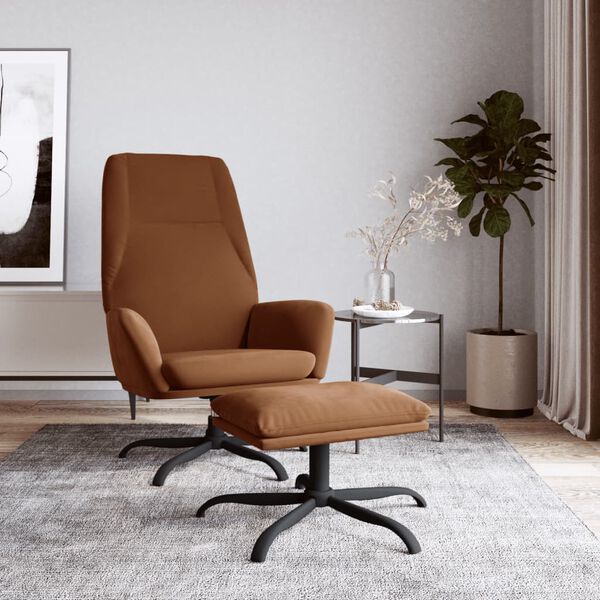 vidaXL Релакс стол с табуретка, кафяв, микрофибърен текстил