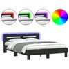 vidaXL Рамка за легло с табла и LED, черна, 150x200 см