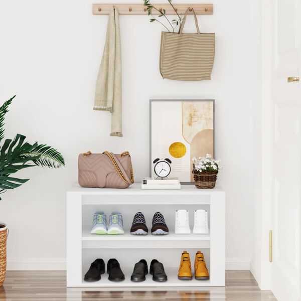 vidaXL Етажерка за обувки, бяла, 75x35x45 см, инженерно дърво