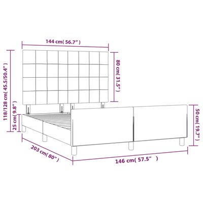 vidaXL Рамка за легло с табла, тъмносива, 140x200 см, кадифе