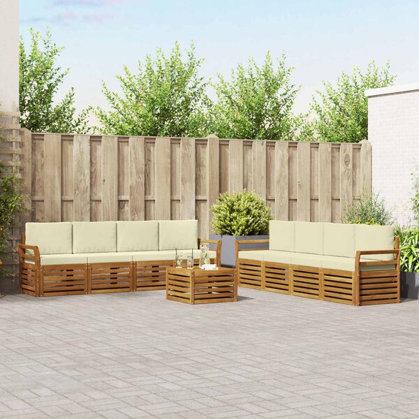 vidaXL Комплекти дивани 9 pcs Натурален и Крема Солидно акациево дърво