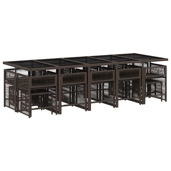 vidaXL Градински комплект с възглавници 15 части кафяв полиратан