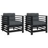 vidaXL Градински столове с възглавници, 2 бр, черни, бор масив