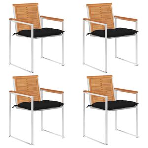 vidaXL Градински столове 4 бр с възглавници масивно акациево дърво