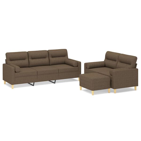 vidaXL Комплект дивани от 3 части с възглавници, кафяв, текстил