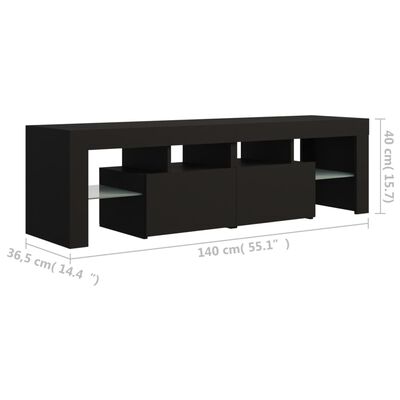 vidaXL ТВ шкаф с LED осветление, черен, 140x36,5x40 см