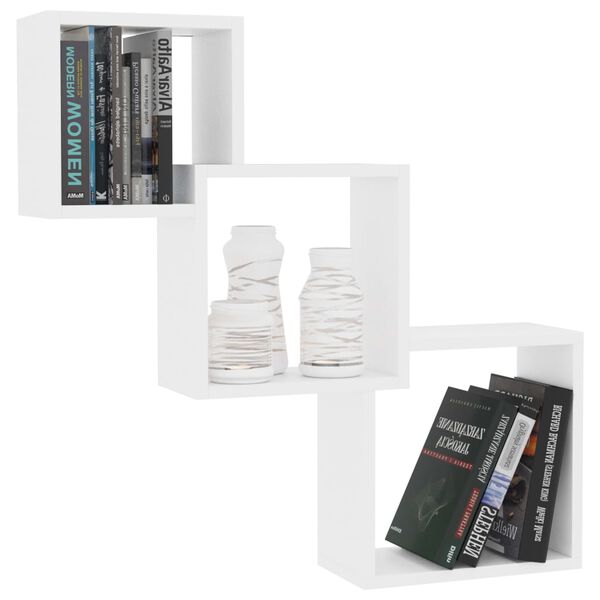 vidaXL Квадратни стенни рафтове, бели, 68x15x68 см, инженерно дърво