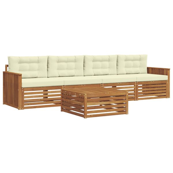 vidaXL Комплект дивани за открито 5 pcs Натурален и Крема