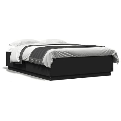 vidaXL Рамка за легло с LED осветление черна 120x200см инженерно дърво