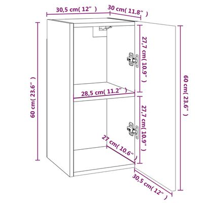vidaXL ТВ шкаф, сив сонома, 30,5x30x60 см, инженерно дърво