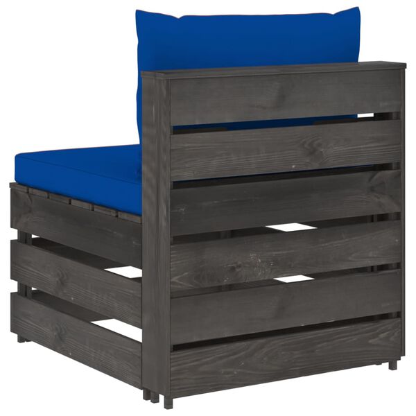 vidaXL Секционен среден диван с възглавници, сиво импрегнирано дърво