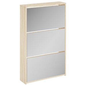 vidaXL Шкаф за обувки с тройно огледало, дъб, 63x17x102,5 cм