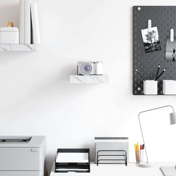 vidaXL Стенен рафт Бял мрамор 23 x 23,5 x 4 см Инженерно дърво